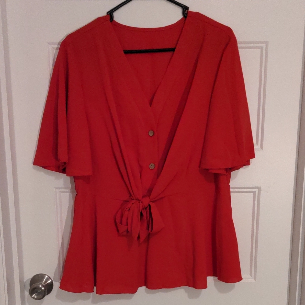 SHEIN Red Tie Front Peplum Blouse - Size 1XL
